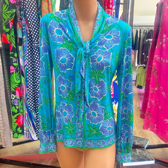 Vintage Emilio Pucci Floral Silk Blouse 60s/70s Medium - Picture 1 of 4